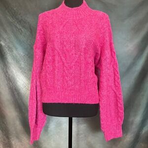 Steve Madden Womens Marcie Sweater Fuschia Cable Knit Mock Neck Pullover Size XL